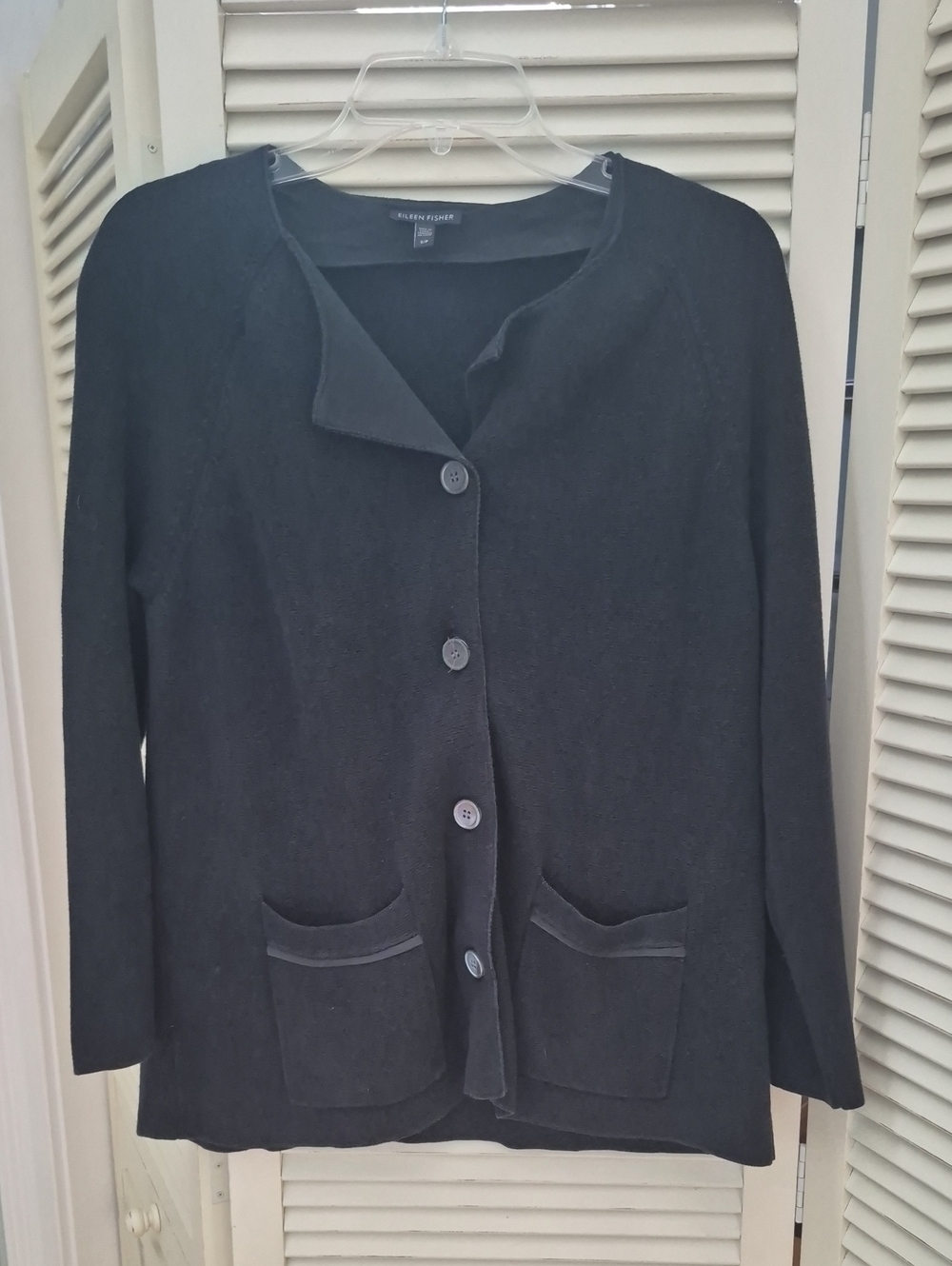 Eileen Fisher Black Button-Front Knit Blazer